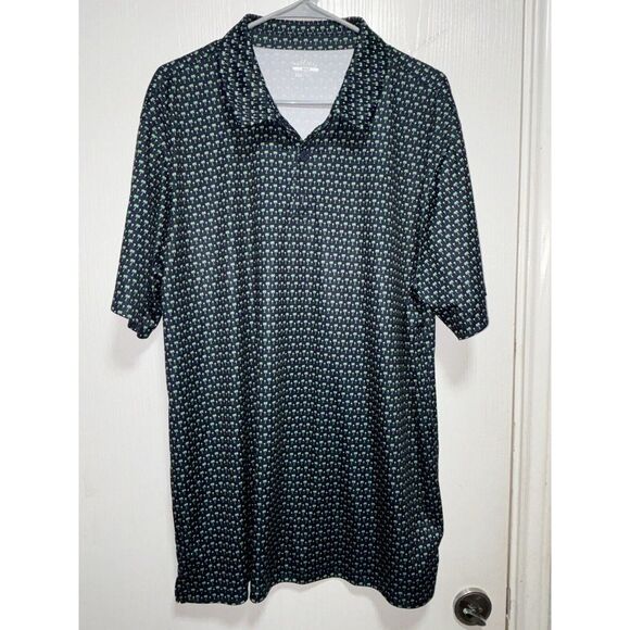 BCG Golf Polo Mens XXL Palm Tree Ball Tee‎ Graphic Print Blue Shirt - Picture 1 of 3